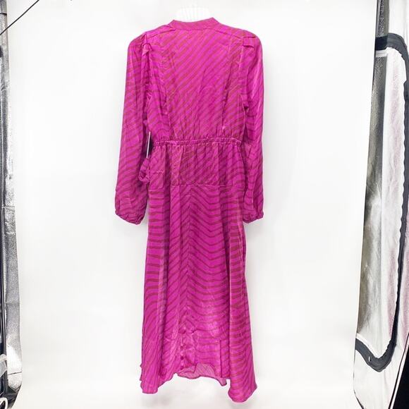 Melloday pink brown zebra print faux wrap puff sleeve midi dress  size s - Picture 2 of 9